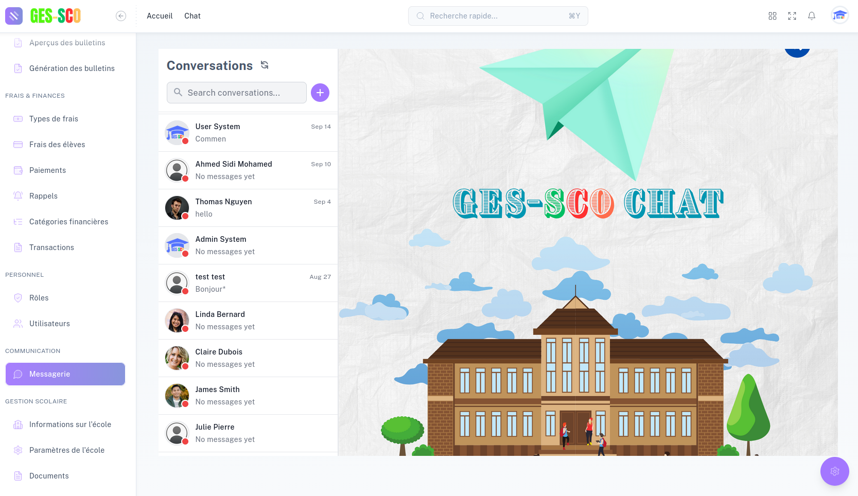 Interface messagerie interne Ges-sco - Interface de conversation