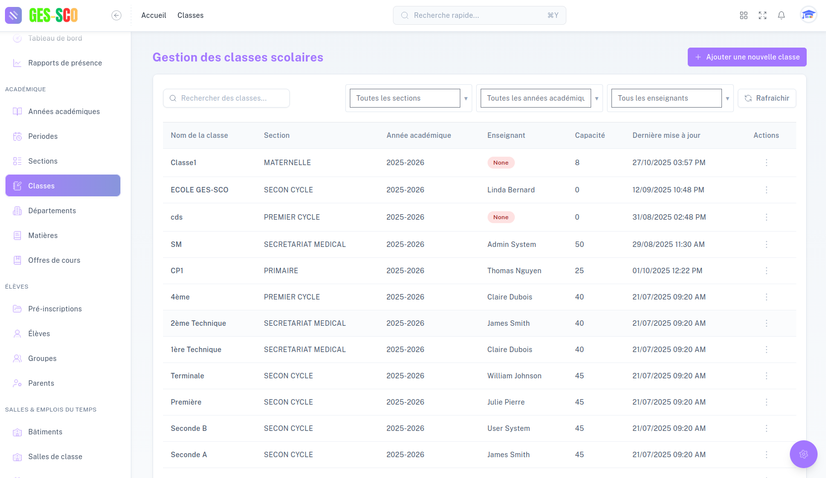 Interface de gestion des salles de classes — Ges-sco